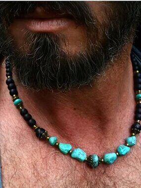 Dutton Ranch Style Boho Western Turquoise Necklace & Matte Black Onyx Beads